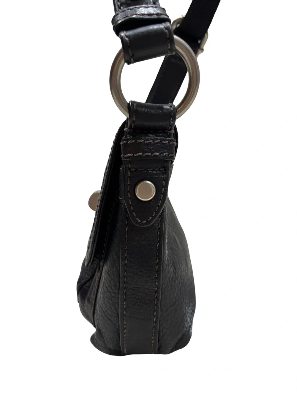 Vintage Fossil Black Leather Crossbody with Silver Turn-Lock Accent